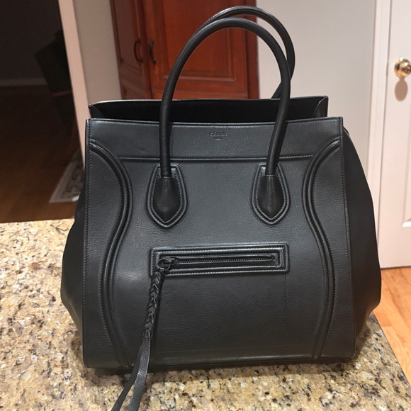 Celine Handbags - Celine Black Leather Tote